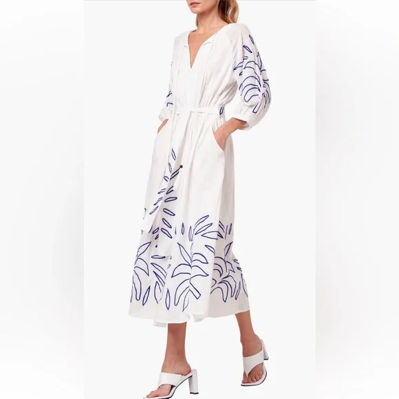 NWT Ciebon Eliza Embroidered A-Line Cotton Midi Dress in White Sz XL - Picture 2 of 16